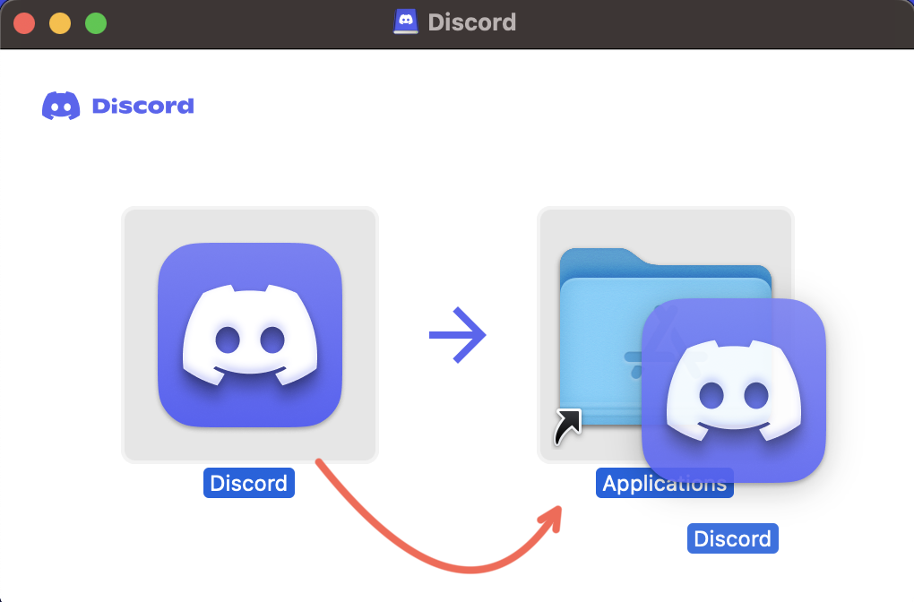 Discord App 安裝方法 - 由左邊拖曳至右邊檔案夾